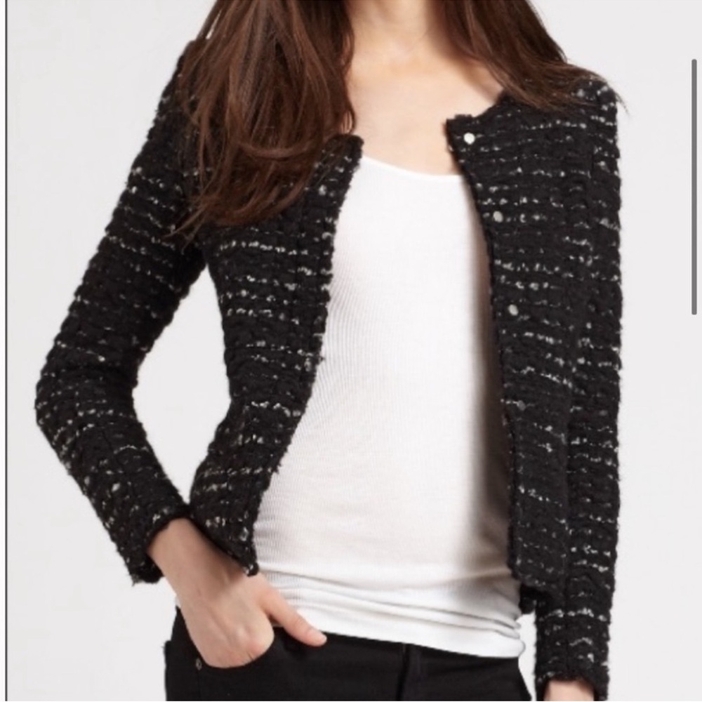 IRO Molly Black Tweed Boucle Collarless Jacket